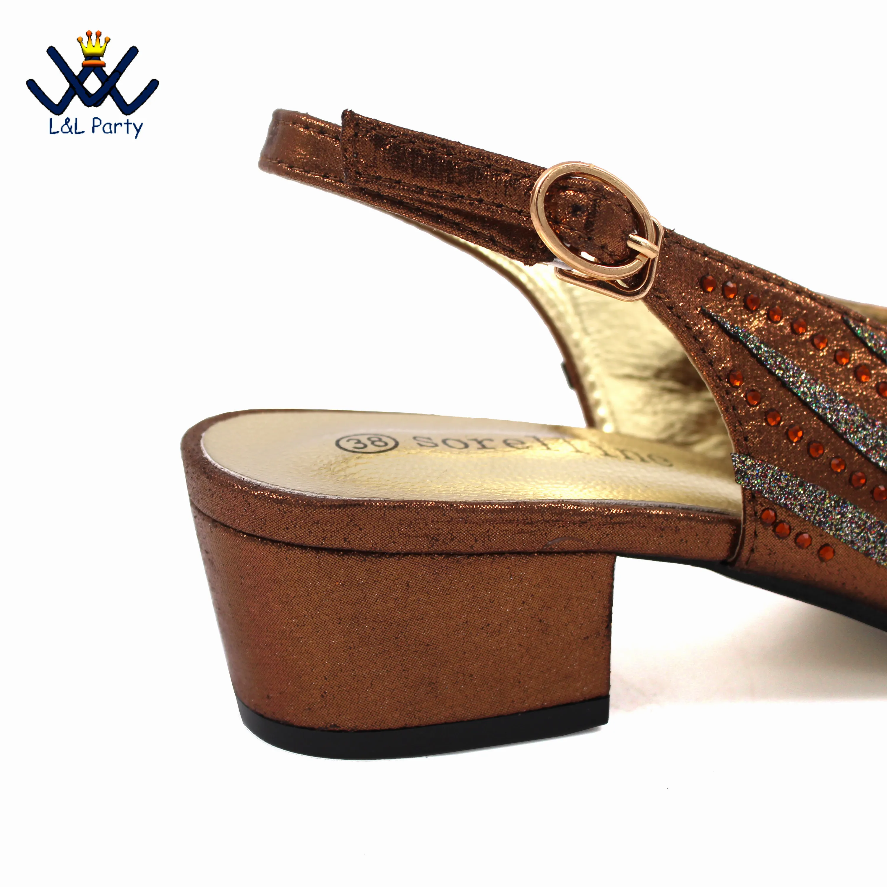 Low Heels New Arrivals Italian Design Nigerian Women Shoes and Bag Set in Coffee Color Comfortable Heels with Appliques for Part