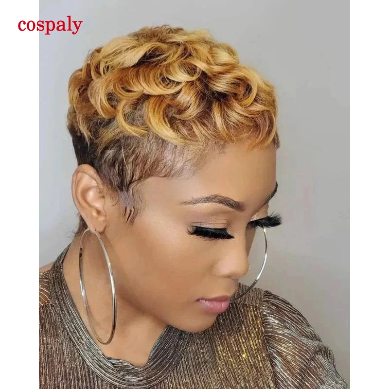 BeiSDWig Synthetic Curly Wigs For Black/White Women Short Brown Wig With Blonde Bangs Curly Hairstyles For Women