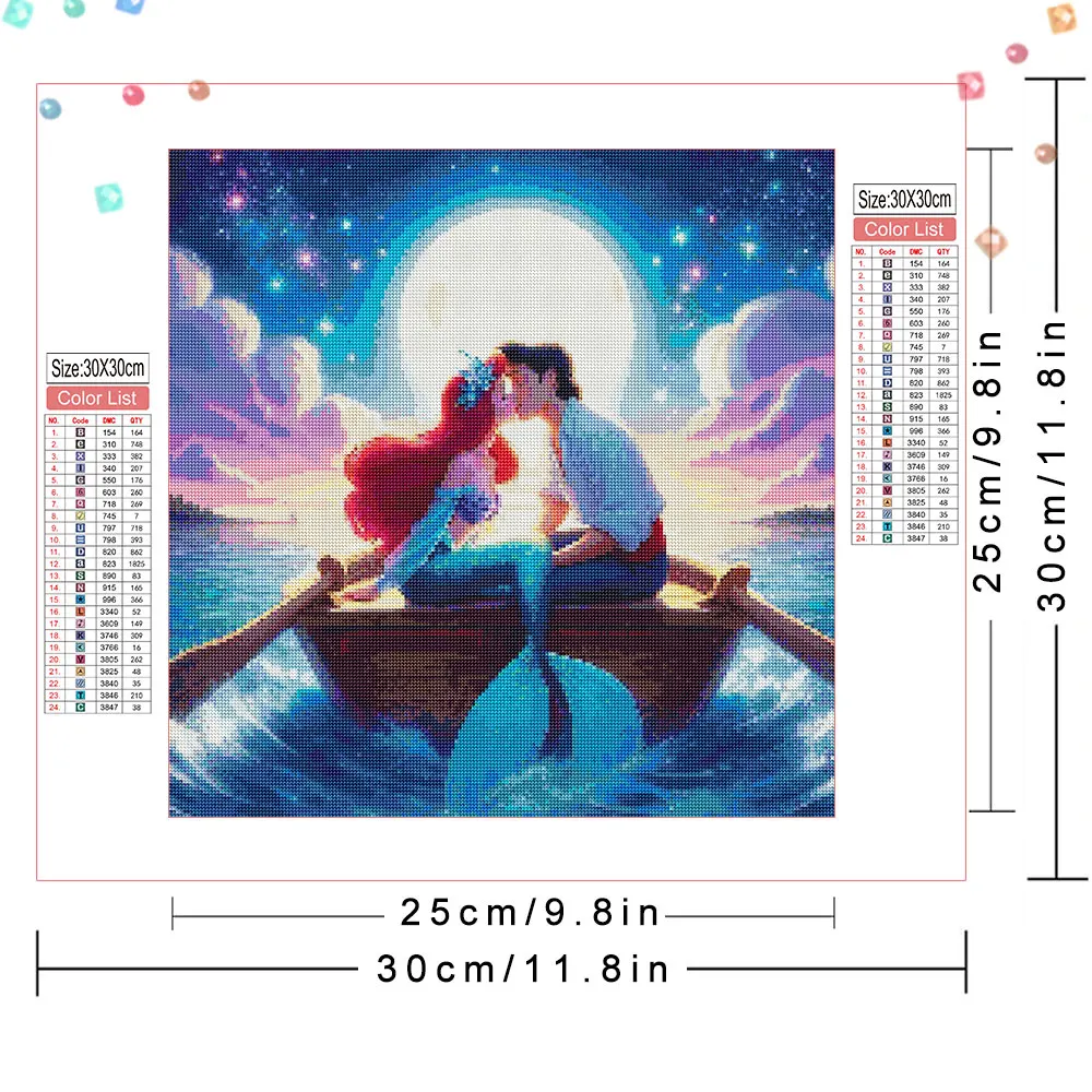 Disney Diamond Painting Mermaid Ariel Diamond Embroidery Princess And Prince New Collection 2024 Wall Art Craft Kit