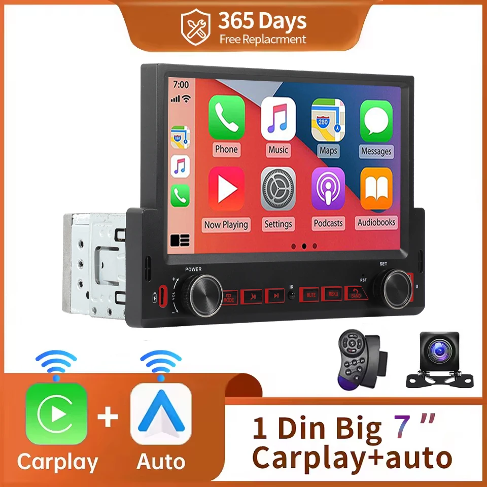 

7-дюймовая автомобильная стереосистема с одним дин-радио с Apple Carplay и Android Auto Bluetooth Автомобильный аудио 1 Din Mp5 Автомобильный плеер FM-радио