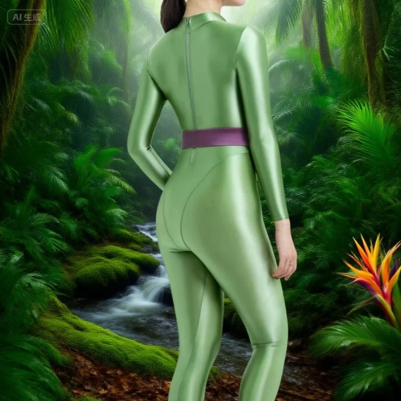 

Women Fashion Sexy Oil Glossy Belt Silky Soft Smooth Sports Fitness Waist Belt Decoration Buckle Waist Glossy Yoga Jumpsuits