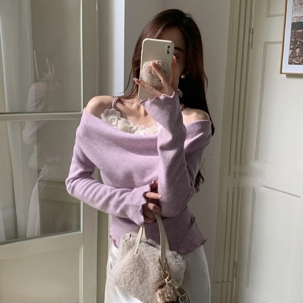 Zachte Wind Fairy T Bloemenprint ter Ne T-shirt Dames Lente Herfst Nieuw Design Gelaagdheid Pure Desire Top