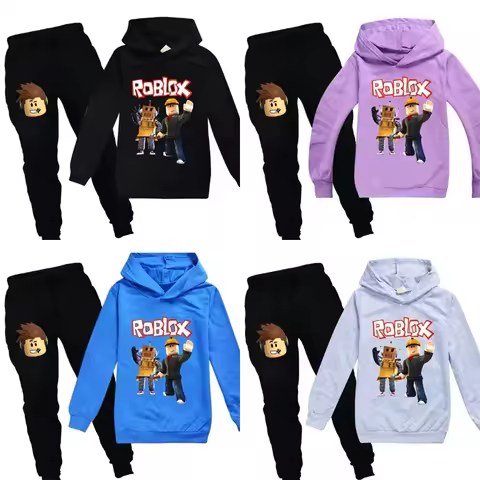 Game Roblox Cartoon Cotton Sweater Suit for Boys and Girls Hooded Sweatshirt Casual Trousers Children Birthday Gifts