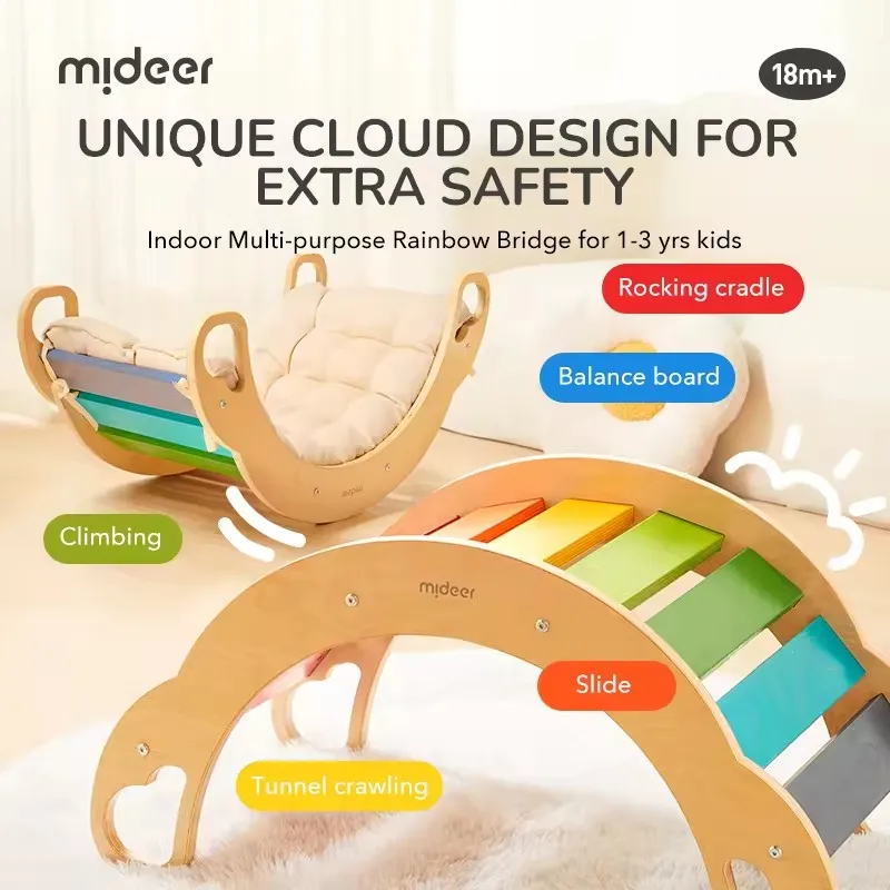 Mideer Rainbow Wooden Climber Learning Materials Indoor Multifunctional Sports Bridge for Children Montessori Toys 18M+