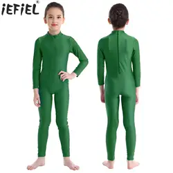 Kids Ballet Dance Gymnastics Leotard Boys Girls Long Sleeves Zippered Bodysuit Unitard Workout Practice Performance Dancewear