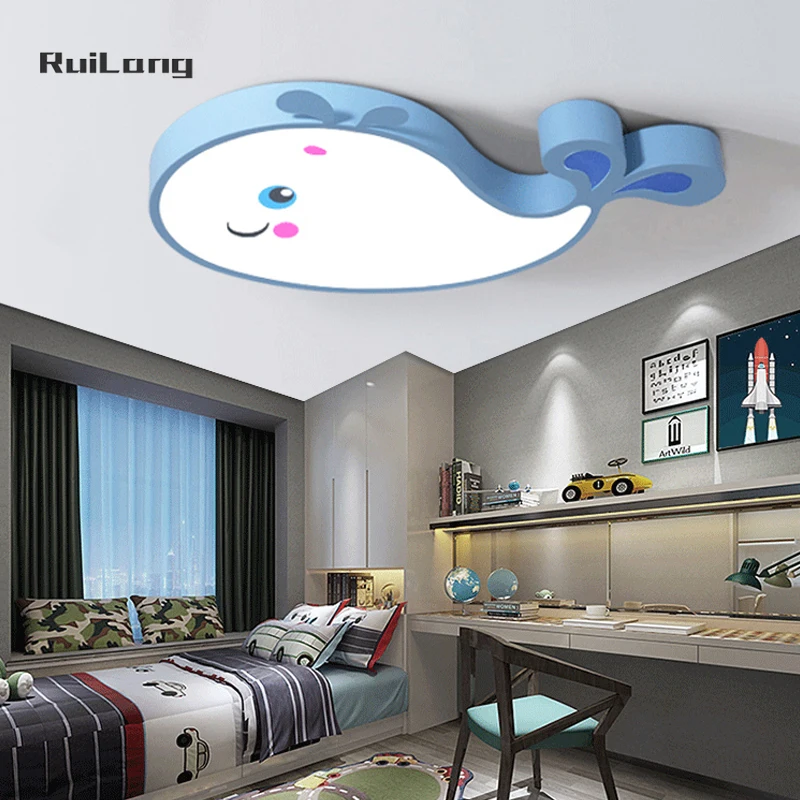 Kawaii Dolphin Ceiling Lamp Children Room Nursery Bedroom Ceiling Light Pink Cute Decor Cartoon Whale Chandelier Kids Boys Girls