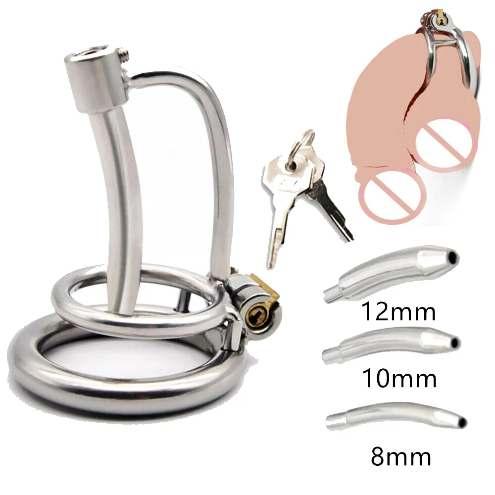 Stainless Steel Male Chastity Lockable Cock Cage Urethral Sounds Catheter Tube Penis Ring Adult Slave Restraint Sex Toys BDSM