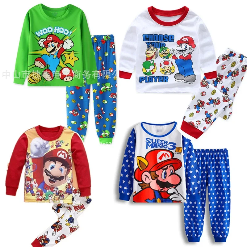 

Super Marios Bros Baby Pajamas Sets Children Winter Long Sleeve Pants Suit Sleepwear Boys Girls Kawaii Cosplay Clothes Nightgown