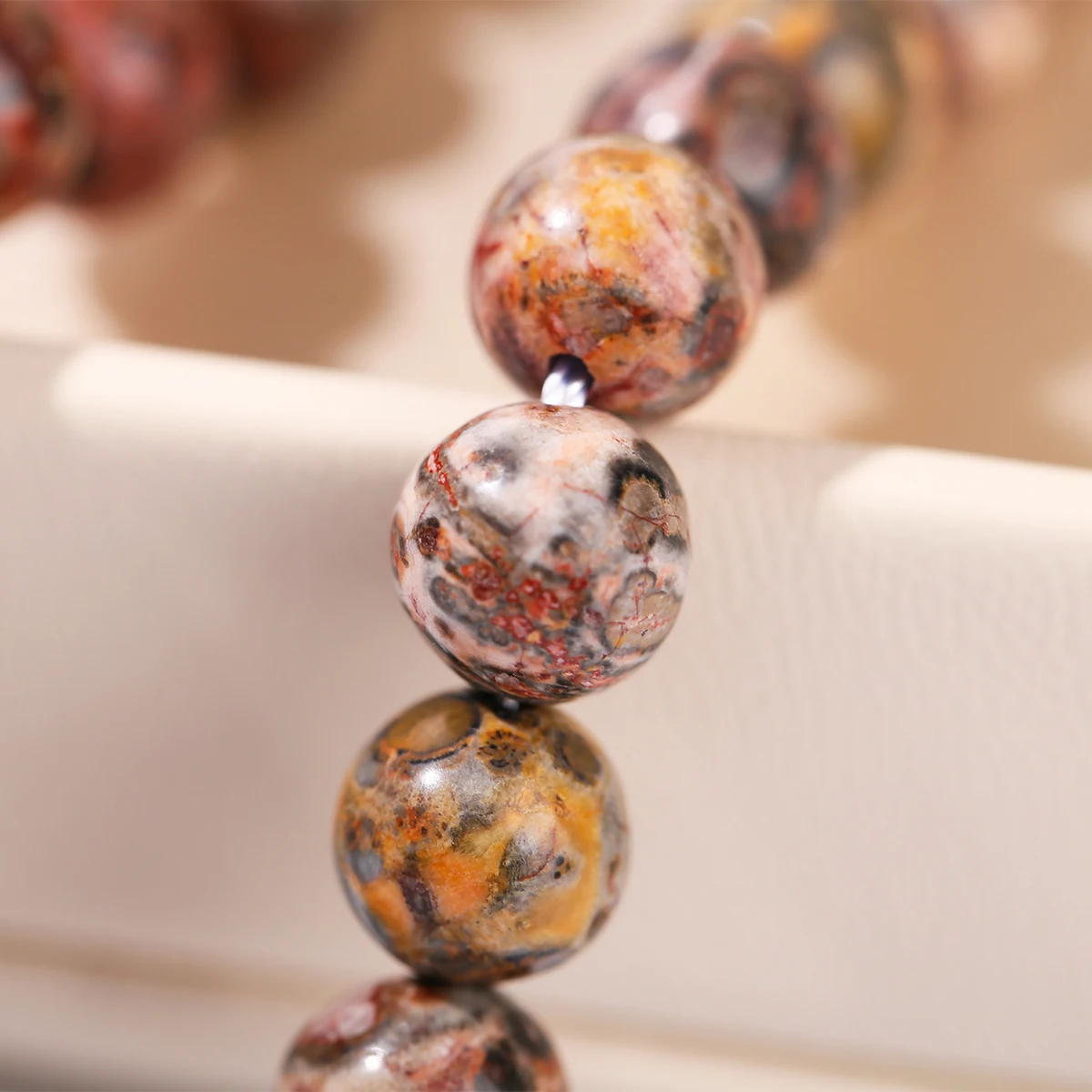 1 ستراند الحجر الطبيعي الأحمر ليوبارد الجلد جاسبر حبة مستديرة فضفاض الخرز لصنع المجوهرات سوار ذاتي الصنع إكسسوارات عقد