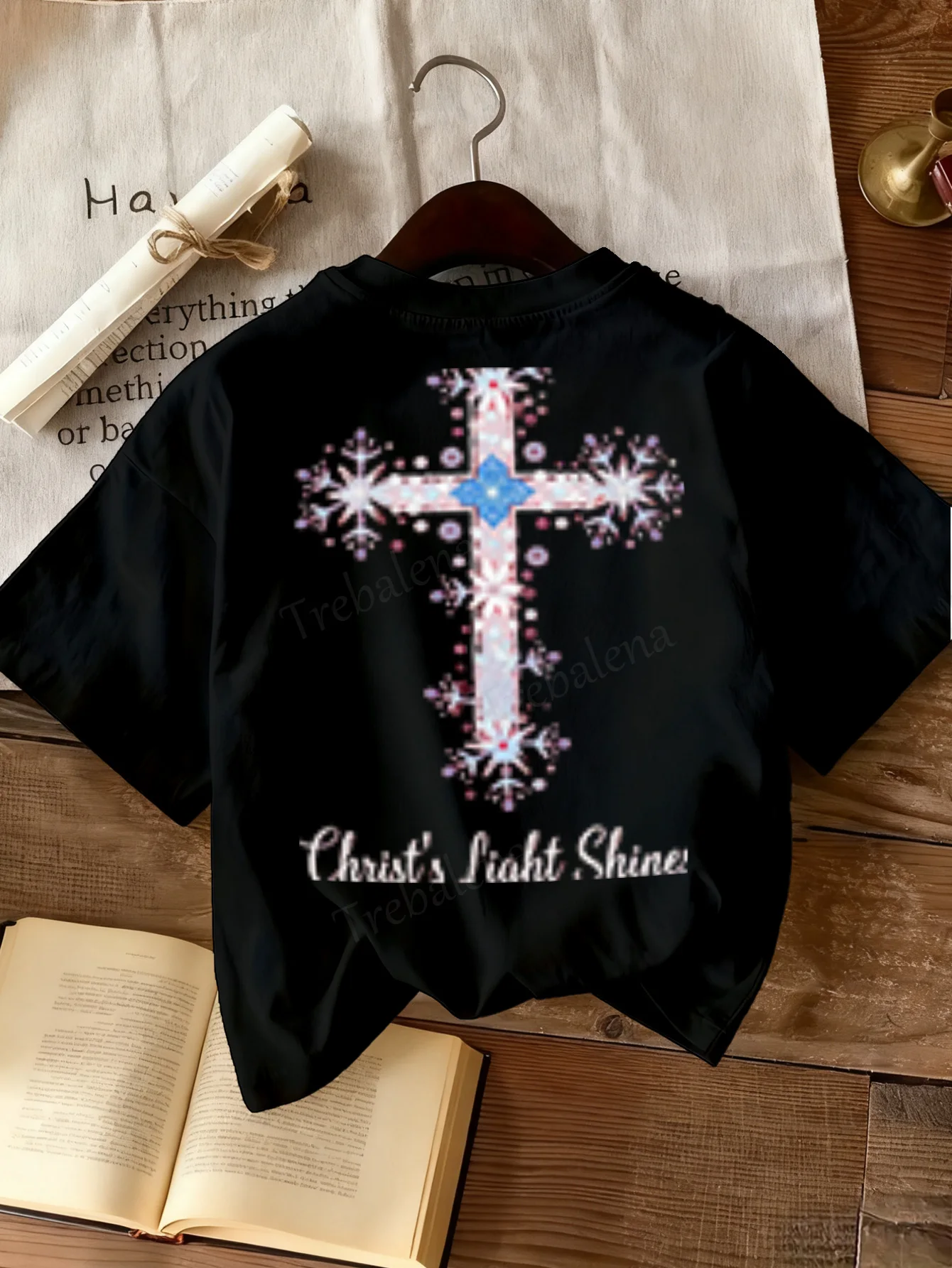 

Women T-shirt Glitter Cross T-Shirt "Christ's Light Shines" Women's Top