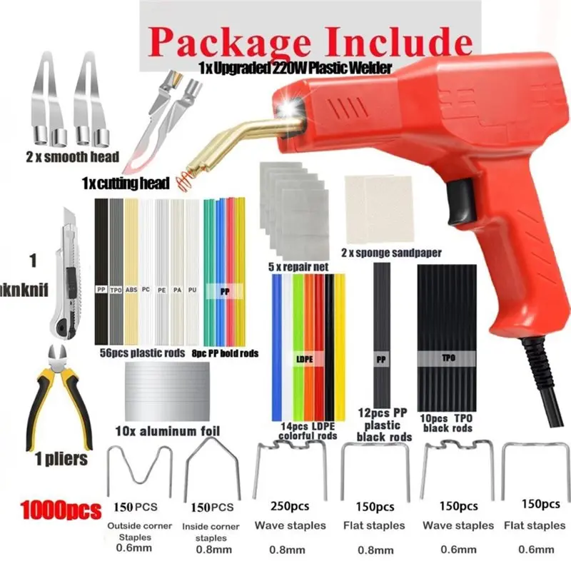 ABMH-High Power Welding Machine Crack Repair Welder With Welding Staples Multi-Size Nozzles Pliers Welding Rods EU Standard