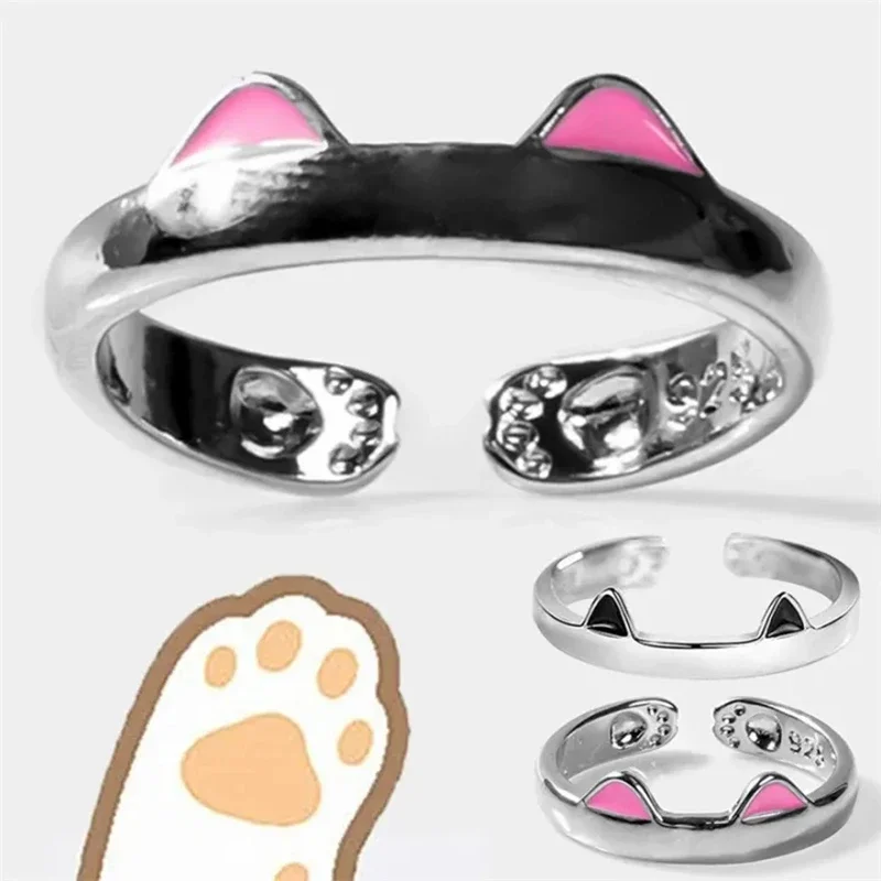 Y2K Cute Cat Paw Print Ring for Women Girls Cat Claw Embrace Tightly Design Open Rings Fashion Party Birthday Finger Rings Gifts