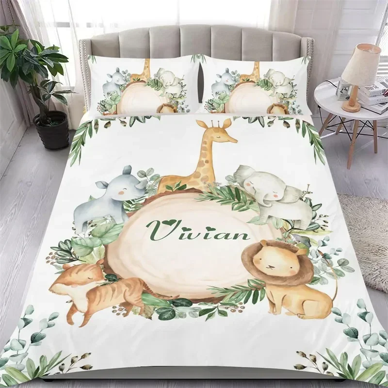

Lovely Baby Elephant Flowers Comfortable Duvet Quilt Cover Pillowcase Bedding Set Children Bedroom Decoration Home Textile