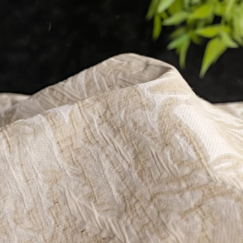 Beige Linen Jacquard Fabric Floral Suit Qipao Hanfu Designer Textile Handmade Sewing Home Background Decoration Craft Material