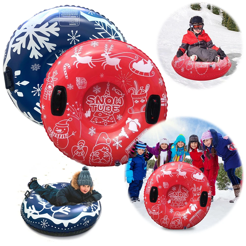 Inflatable Snow Sled with Handles PVC Winter Inflatable Snow Tube Inflatable Skiing Circle Rings Sledding Sleigh for Kids Adults