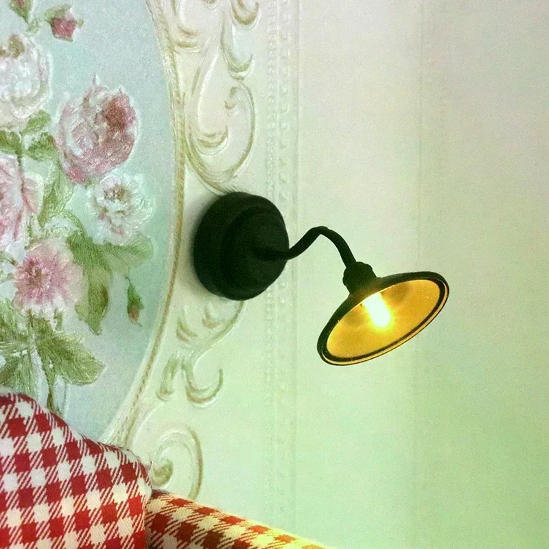 

1:12 Dollhouse Miniature LED Lamp Desk Lamp Black Wall Lamp with Switch Furniture Model Decor Toy