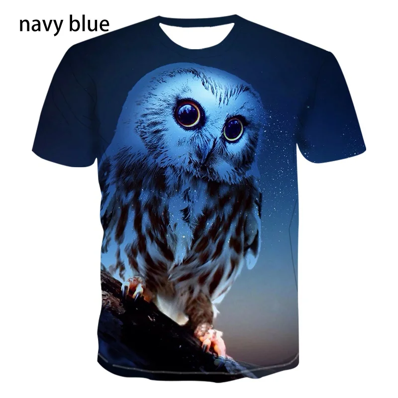 Men\'s Women\'s Fashion Printing Owl 3D Men T-Shirt Summer Cute Bird Pattern Short Sleeves Animal Tee XS-5XL