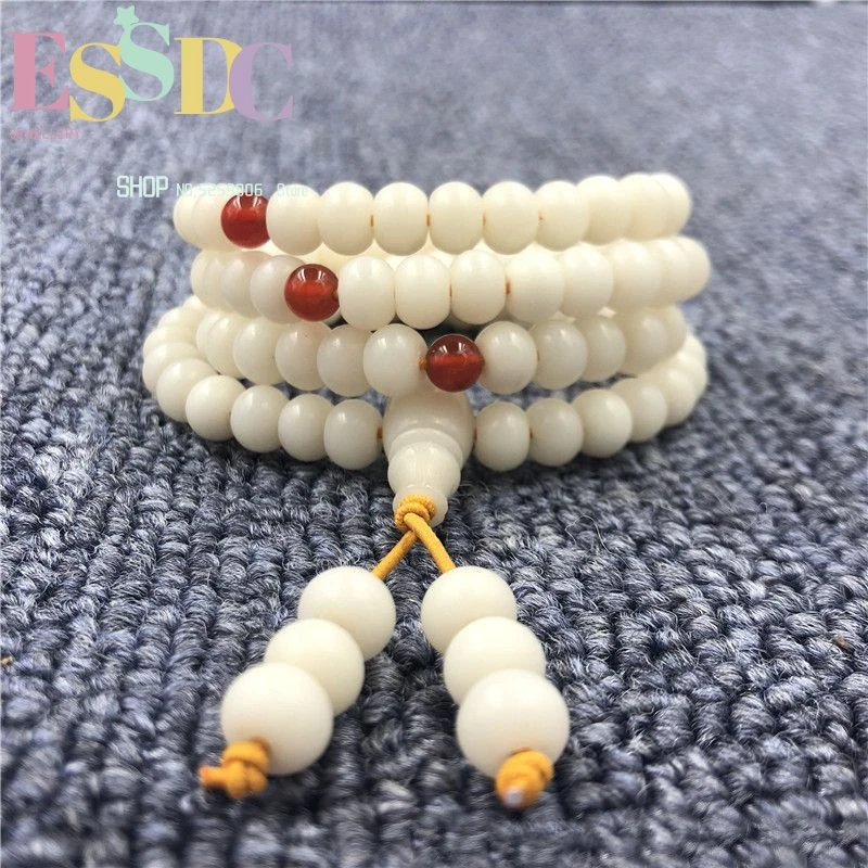 Fashion 8*6mm White Bodhi Root Bead Prayer Hand String Buddhist 108 Mala  Imported Elastic Rope Tassel Bracelet Dropship