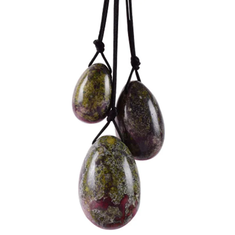 Drilled Yoni Egg Set Dragon Bloodstone Natural Jade Eggs Massager Kegel Exerciser Feminine Hygiene Ben Wa Balls Massage Tool