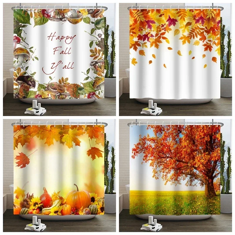 

Autumn Shower Curtain, Autumn Maple Leaf Pumpkin Bathroom Decoration, Polyester Fabric Shower Curtain Hook, Room Decoration