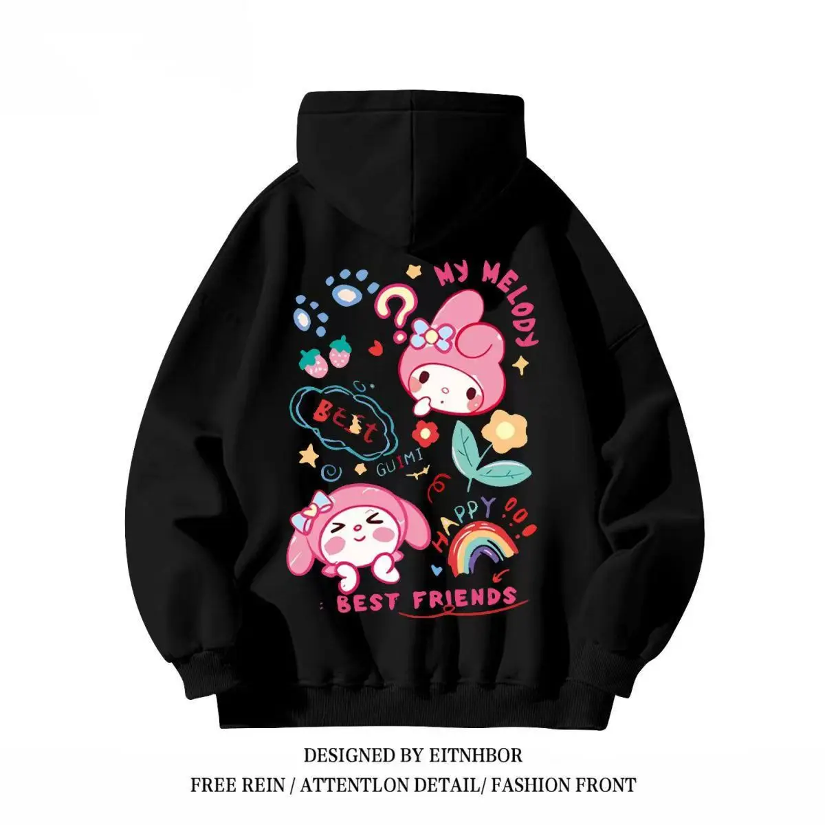 Sanrio Hellokitty Children's Hooded Sweatshirt Loose Autumn and Winter Velvet Jacket for Medium and Large Children