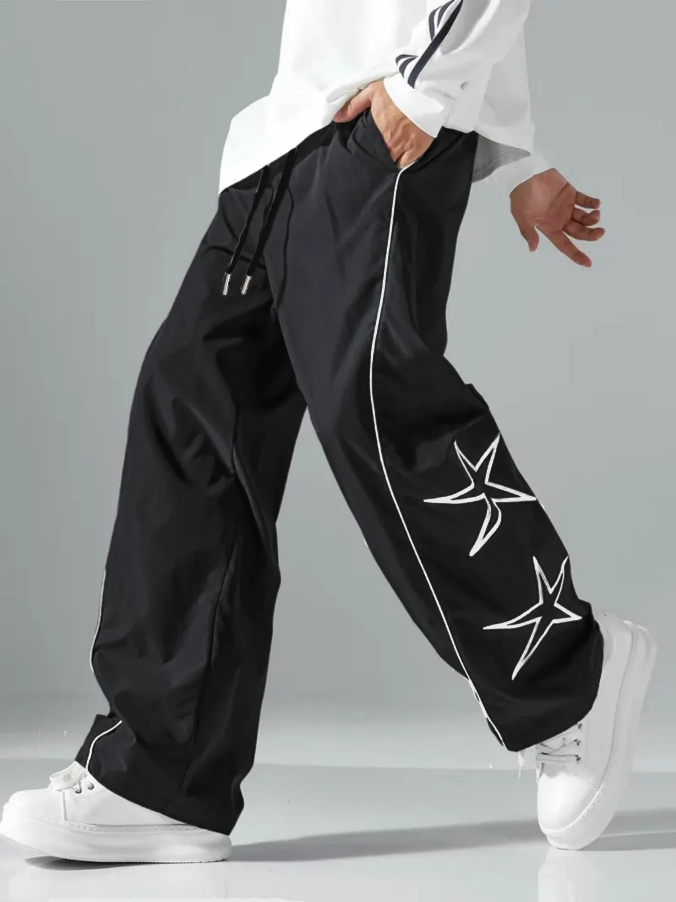 

Осенне-зимние новые мужские брюки большого размера с вышивкой со звездами, модные и универсальные брюки, спортивные брюки для активного отдыха