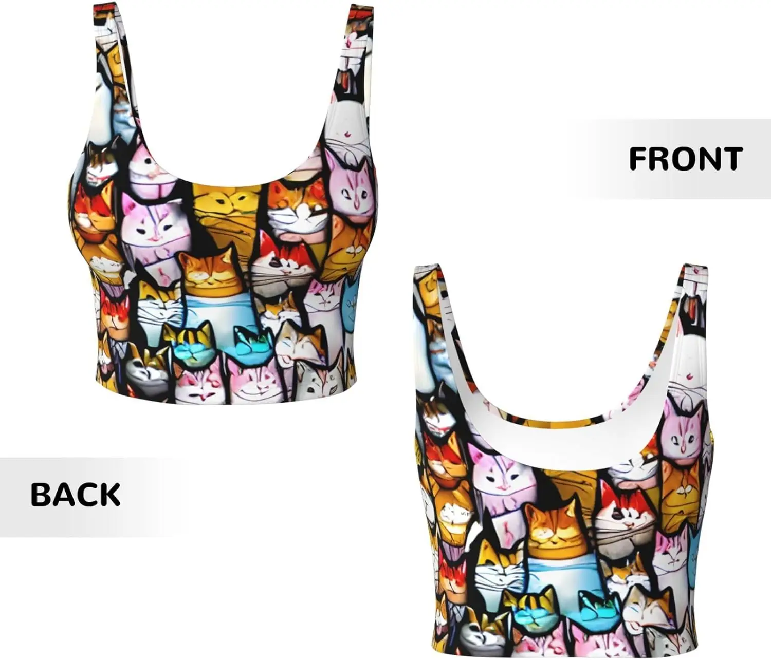 Beaucoup de chats de bande dessinée imprimer femmes sport à bretelles soutien-gorge de sport U dos soutien-gorge entraînement Yoga hauts de sport soutien-gorge sans couture