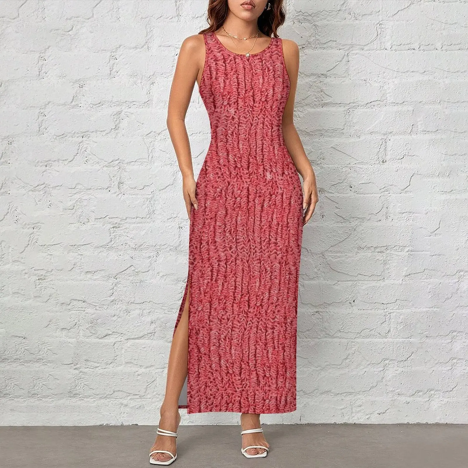 Meat Texture Knit Print Dress Sleeveless  Club Party Maxi Dresses Summer Aesthetic Design Bodycon Dress Big Size
