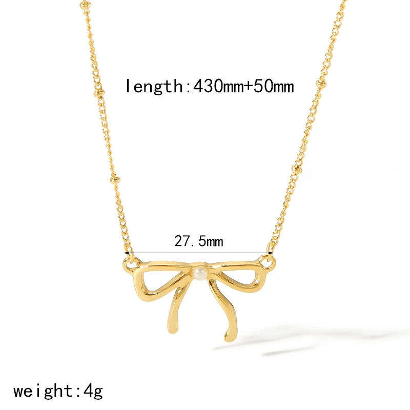 Fashion Dainty 18k Gold Plated Waterproof Pearl Bow Pendant Necklace Stainless Steel Snake Chain Necklace for Women Gifts