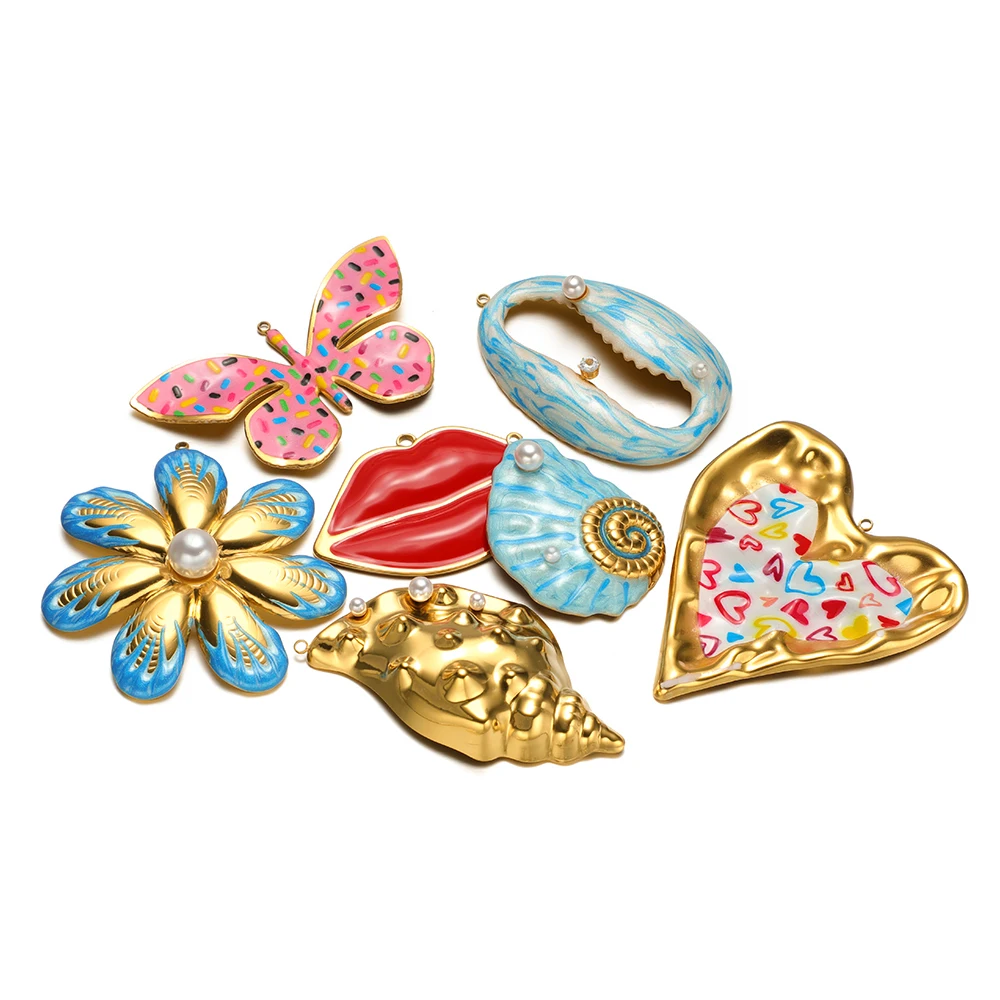 

2Pcs Stainless Steel Large Conch Shell Charms Heart Lips Pendants for DIY Exquisite Earrings Necklaces Jewelry Making Supplies