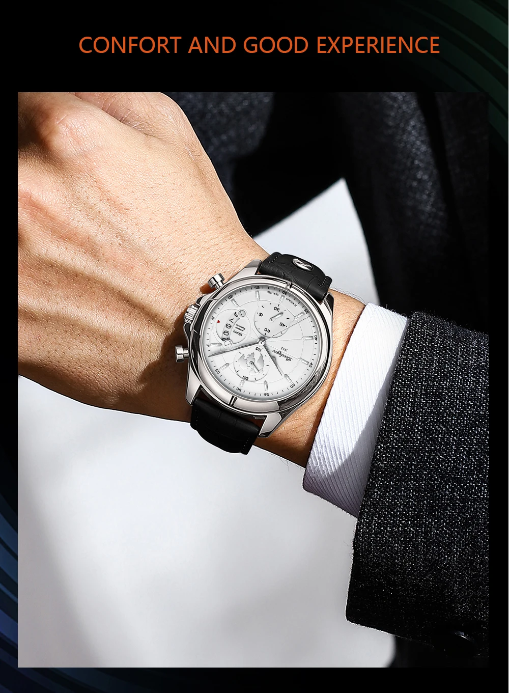 POEDAGAR Luxus Mann Armbanduhr Chronograph Datum Wasserdichte Leder Männer Uhr Casual Quarz herren Uhren Sport Männliche Uhr Reloj – Detail 12