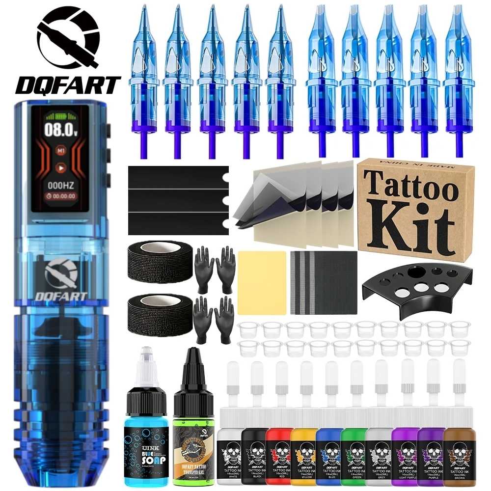 Image of DQFART 1600mAh P2 LED Digital-Display Elektrisches Kabelloses Tattoo-Maschinen-Set 12V 6 Farben Zubehör Körperkunst Kreative Designs