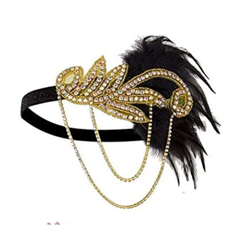 

Vintage Rhinestone Feather Headband for Women Wedding Party Stage Performance Hair Accessory