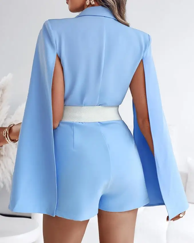 Notched Collar Long Sleeve Blazer Romper Casual Cloak Slim Fit Short Jumpsuit Without Belt