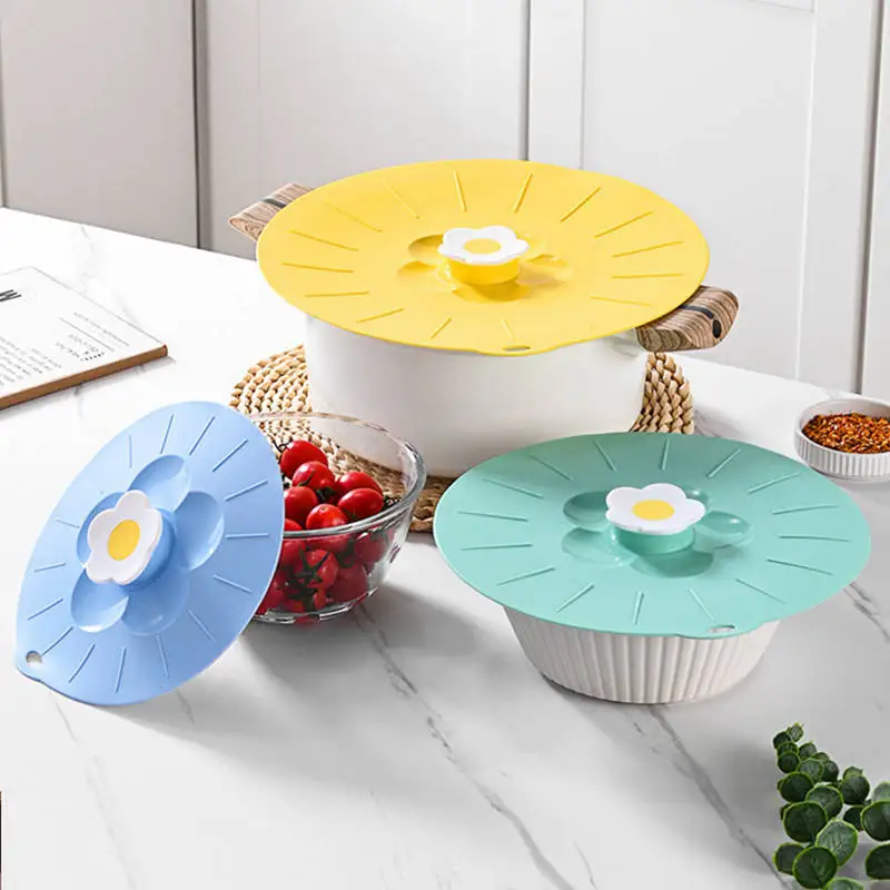 Silicone Flower Shape Handle Food Wrap Microwave Bowl Cover Dustproof Fresh Keeping Cooking Pot Pan Lid Reusable Kitchen Gadgets view 2