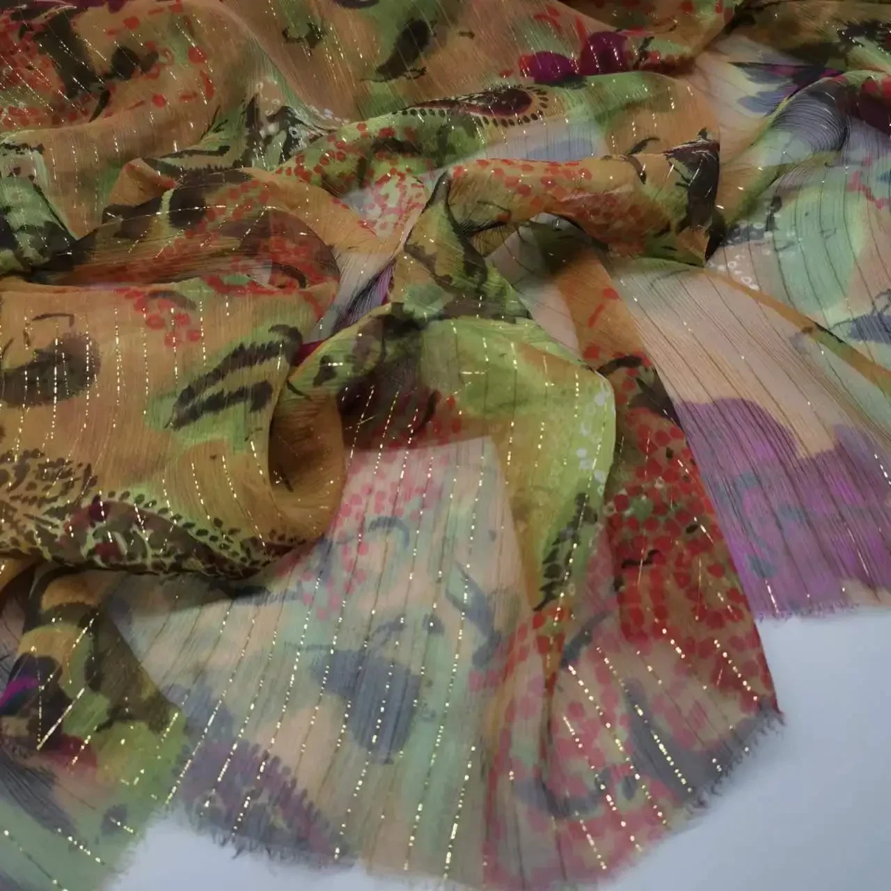 Silk Georgette Fabric Soft Snake Skin 6mm Metallic Jacquard Sexy Wild Dress Scarf Material