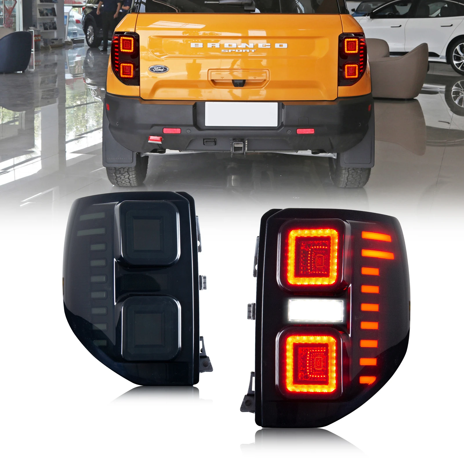 

1Set LED Tail Lights for Ford Bronco Sport 2021-2026 Black Sequential Turn Signal Trunk Rear Brake Lamps Assembly