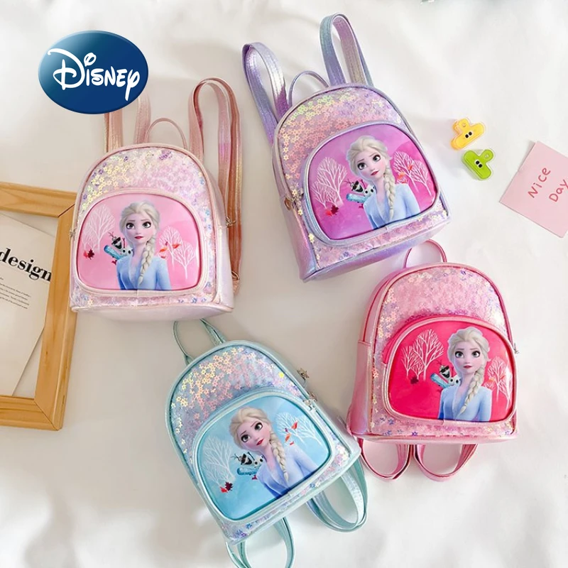 Disney 2022 New Girls Backpack Frozen Elsa Princess Girls School Bag Sequins Fashion High Quality Cartoon Cute Children Backpack