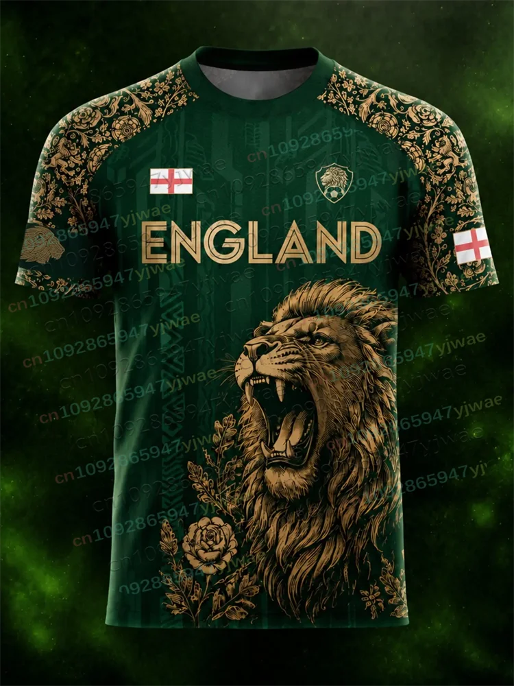 Bold England Lion 3D Football Jersey Lightweight Breathable Sportwear for Competition Training Tees Summer Women's Men's Tshirt