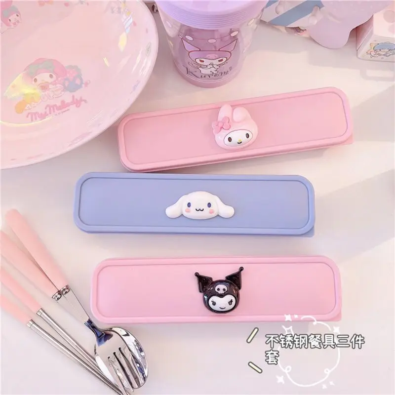 

Sanrio Cinnamoroll Kuromi Girly Heart Kawaii Anime Spoon Fork Cutlery Box My Melody Cute Cartoon Lunch Box Tableware Gifts Kids