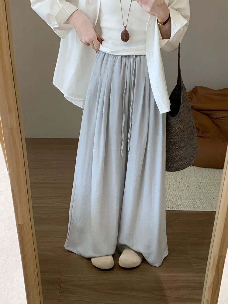 

Повседневные женские брюки свободного кроя на шнурке, лето 2026, новый стиль, универсальные брюки-харлан прямого кроя из смесового хлопка, стройнящие фигуру