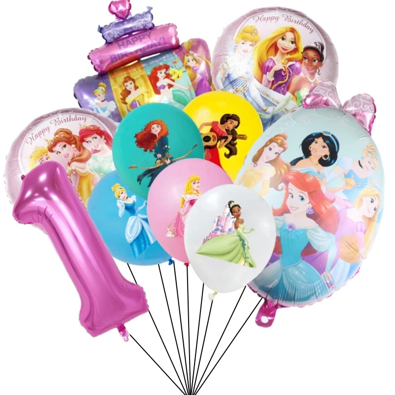 10Pcs Disney Six Princess Party 32inch Number Balloon Set Pink Princess Girls Birthday Party 1 2 3 4 5 6 7 8 9th Balloon Decor