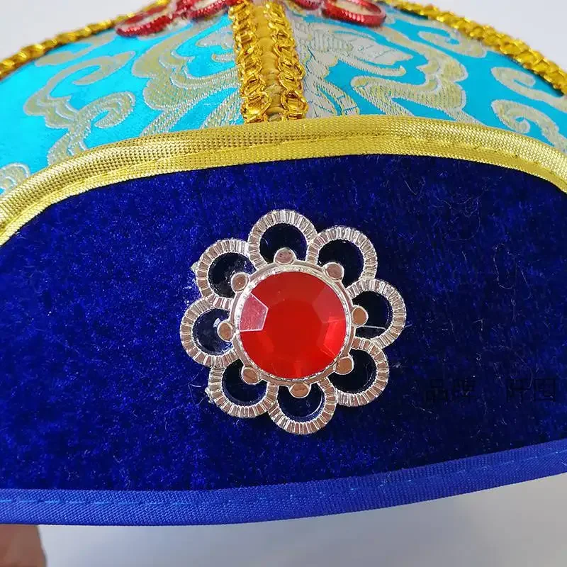 Mongolian Yurt Shaped Hats Kids Princess Hat King Minority Festival Dancing Caps Blue Dancing Banding Headwear Suit Hijab