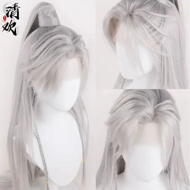 Silver White Ancient Style Beauty Point Imitation Hand-Crocheted Wig Shen Fengxue Handsome Male Master COS Style