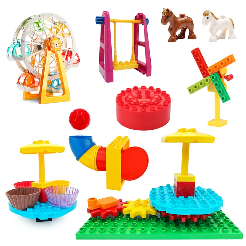 Bloques de construcción grandes de noria para niños, juego de engranajes giratorios, accesorios, caja de música, Compatible con marca Original