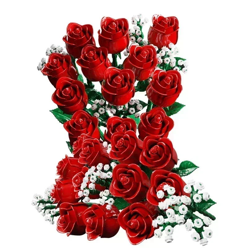 968PC Romantic Rose Flower Bouquet Building Blocks Creative Home Desk Plant Decoration Assemble Bricks Toys For Gifts Girls Lady