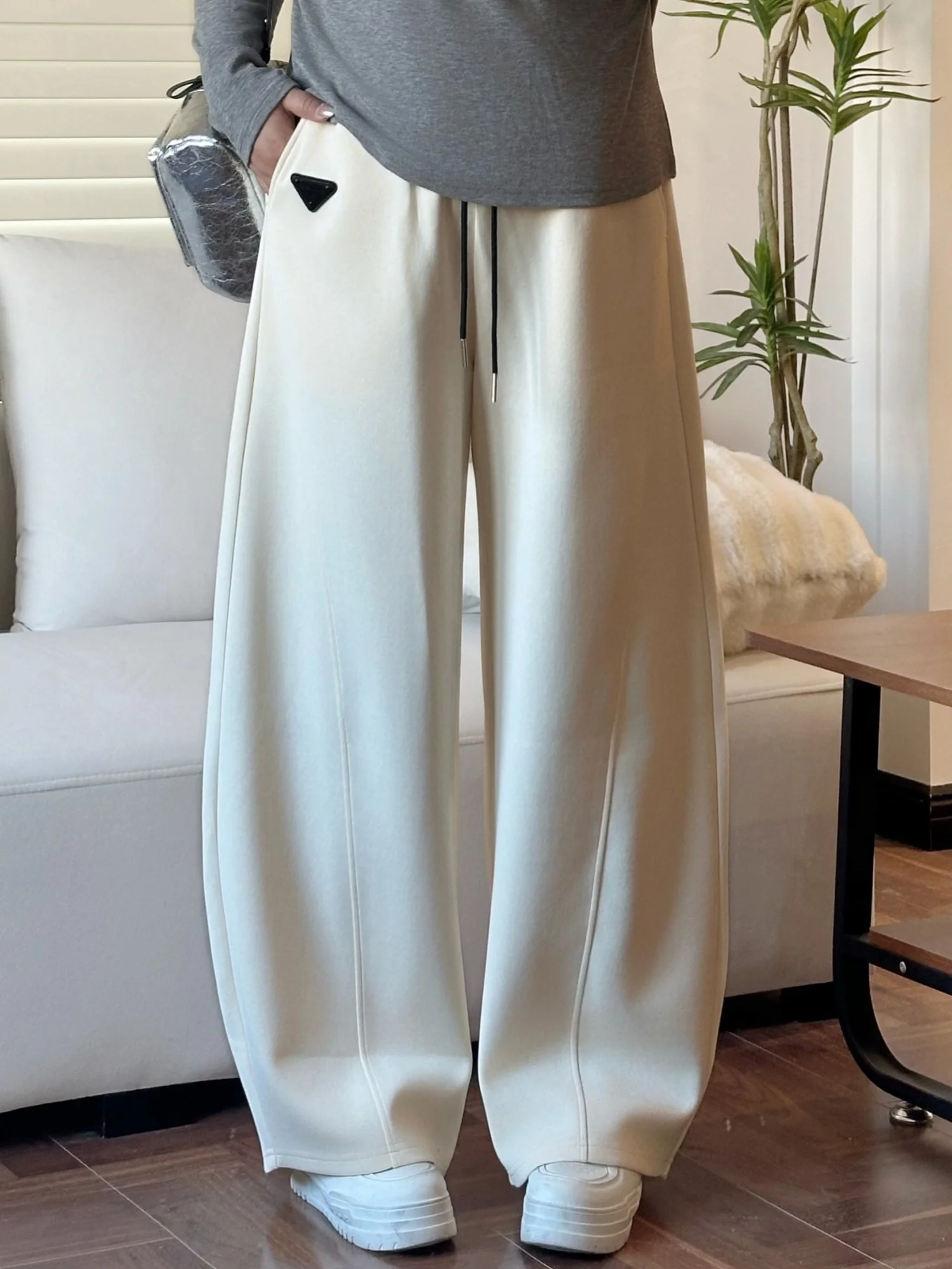 

High Waist Wide Leg Casual Pants Spring Commute Slimming Tummy Covering Elastic Belted Knife Pants plus Size Women