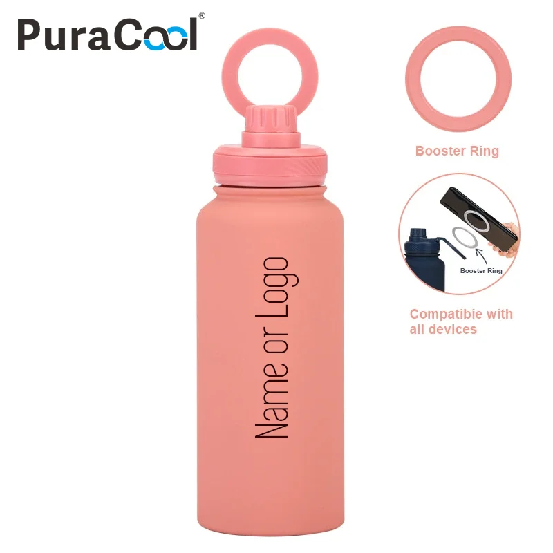 

PuraCool Customised Water Bottle with Phone Holder 1L 1000ML 32oz Magnetic Tumbler Flask Name Personalised