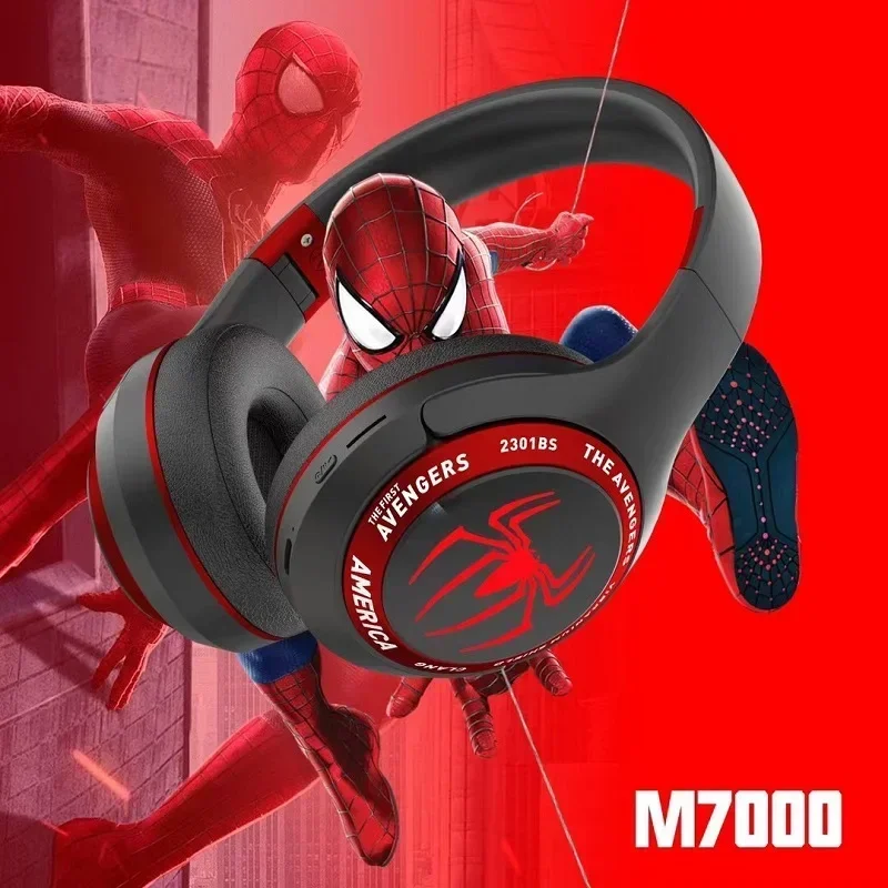 Disney Marvel Headphones Bluetooth Wireless Foldable Music Earphones Spider Man Noise Reduction Game Headset Anime Cartoon M7000