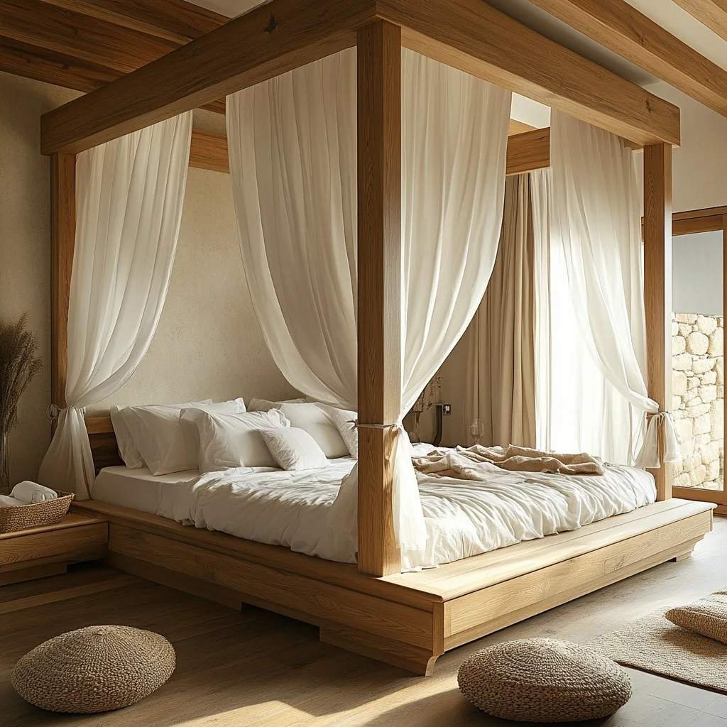 Cama con estante de madera maciza de viento de troncos, cama de cuatro carteles, muebles Zen para hotel y club, tatami extraíble de madera maciza